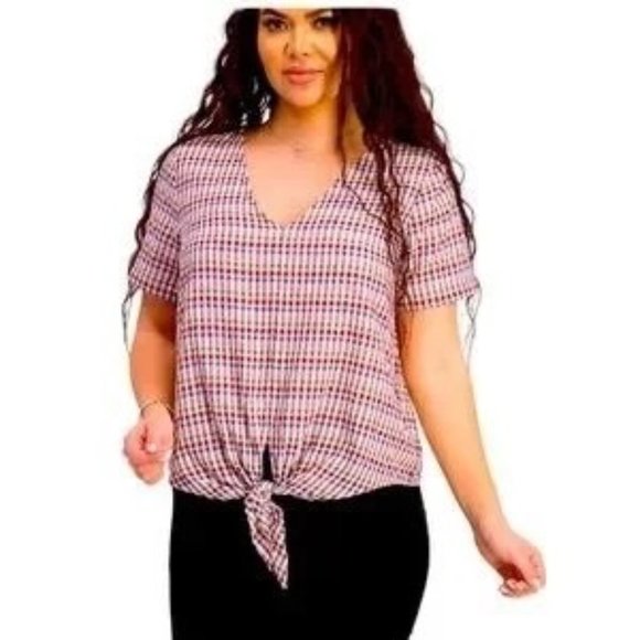 NWT Madewell Ginney Tie Front plus v neck NWT 2X gingham boxy short sleeve top - Picture 5 of 5